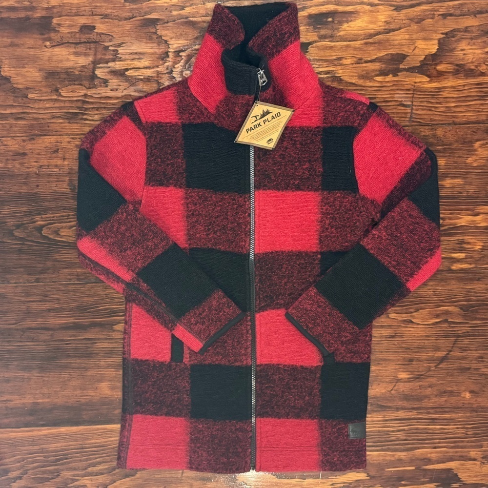 Roots Kids Wool Blend Full Zip Red & Black Buffalo Plaid Jacket - Size L - NWT